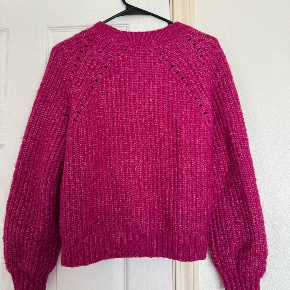 LOFT Fuchsia Button-Front Chunky Knit Cardigan - Picture 2 of 3